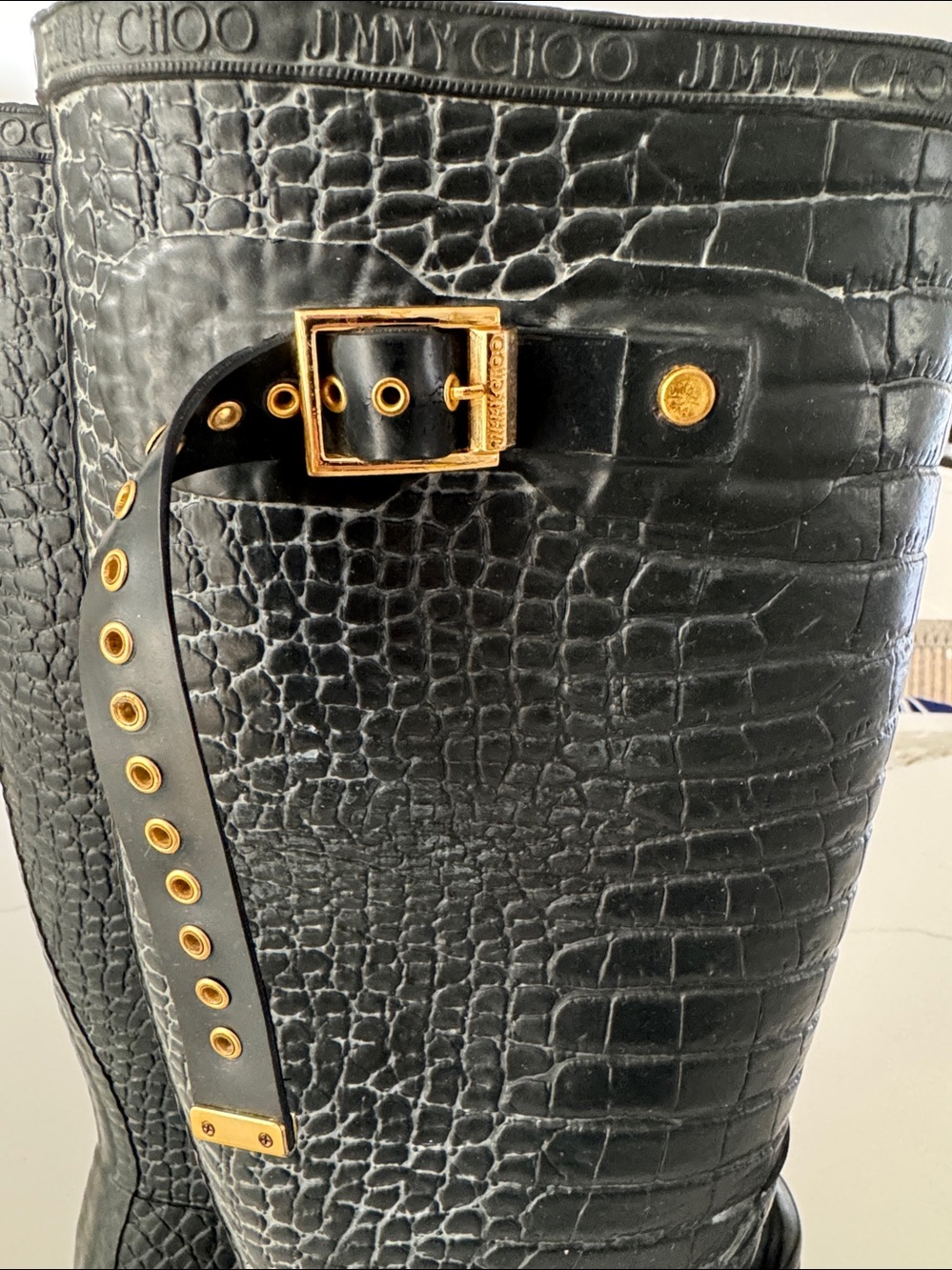 Jimmy Choo x Hunter Crocodile-Embossed Blue Rain Boots, - Picture 8 of 16